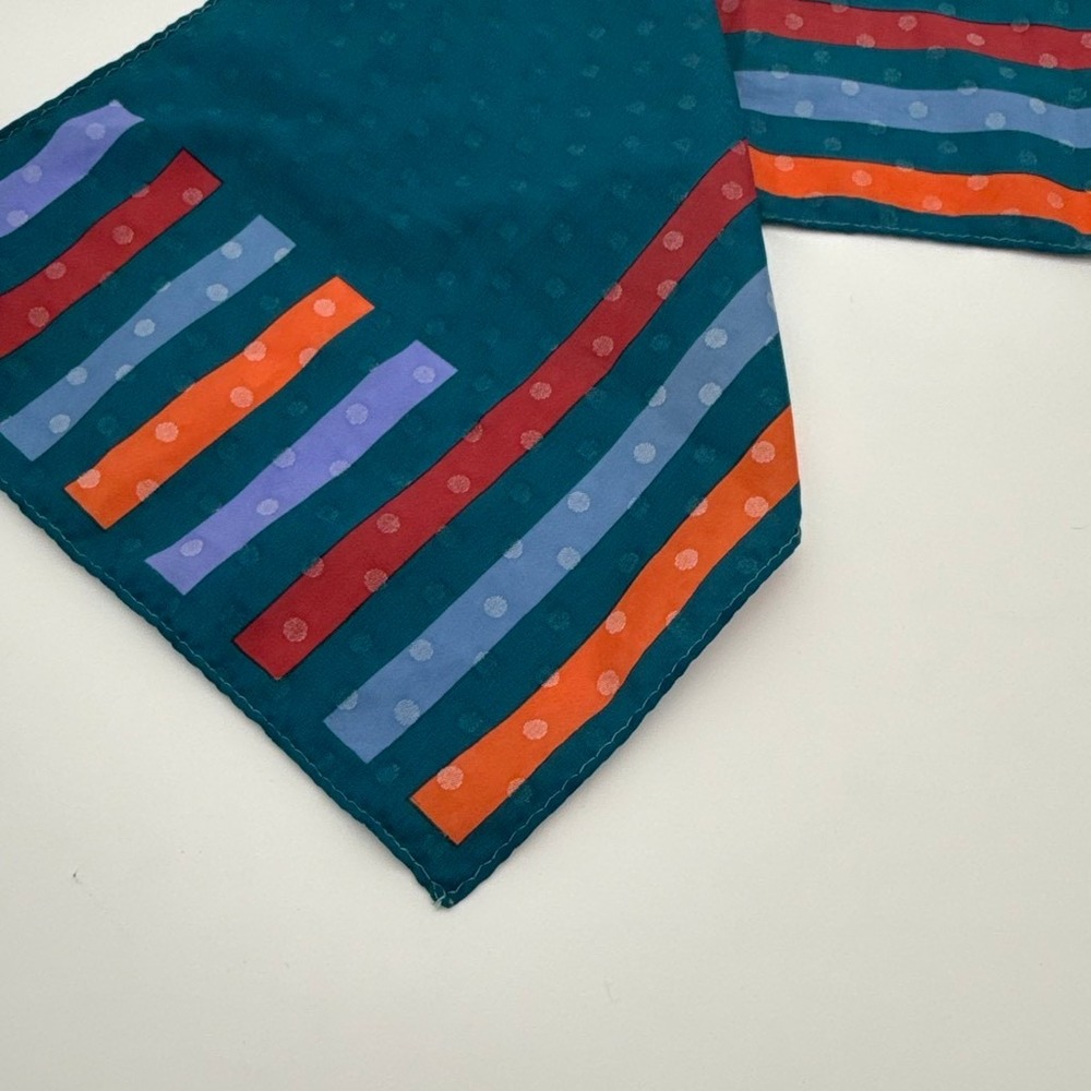 Vintage Teal Geometric Stripe Oblong Scarf 46x10 Retro‎ 80s 90s Color Block